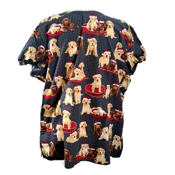 *SOLD* White Cross Scrubs Top Christmas Puppies - Picture 4 of 7